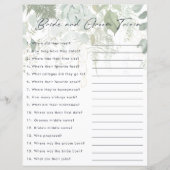 Greenery and Gold Leaf Bride and Groom Trivia Game (Vorderseite)