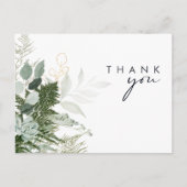 Greenery and Gold Leaf Script Wedding Vielen Dank Postkarte (Vorderseite)