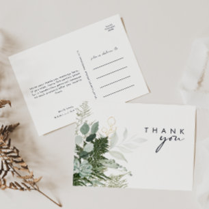 Greenery and Gold Leaf Script Wedding Vielen Dank Postkarte