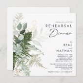 Greenery and Gold Leaf Square Rehearsal Dinner Einladung (Vorne/Hinten)