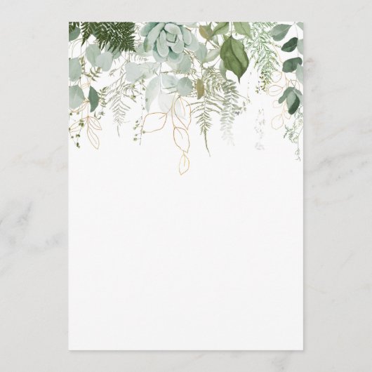 Greenery and Gold Leaf Wedding Advice Card Hinweiskarte (Rückseite)