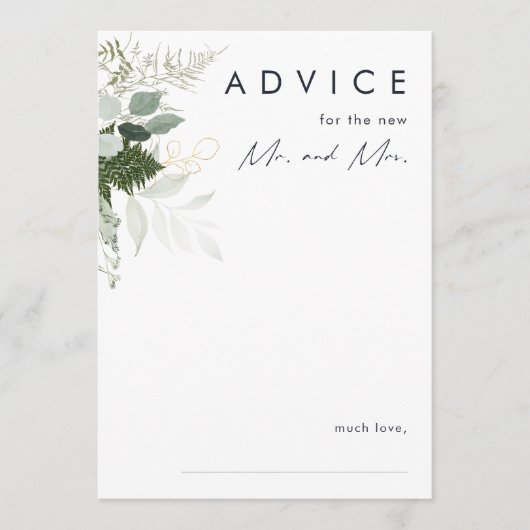 Greenery and Gold Leaf Wedding Advice Card Hinweiskarte (Vorderseite)