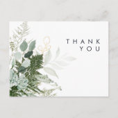 Greenery and Gold Leaf Wedding Danke Postcard Postkarte (Vorderseite)