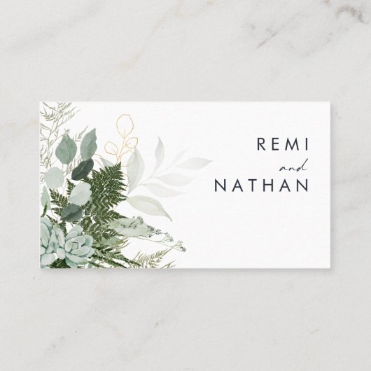 Greenery and Gold Leaf Wedding Platzkarte (Rückseite)
