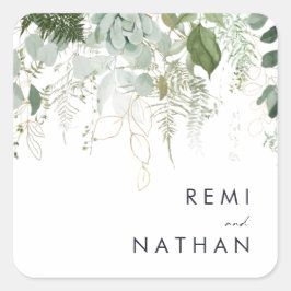 Greenery and Gold Leaf Wedding Umschlag Aufkleber