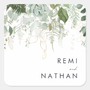 Greenery and Gold Leaf Wedding Umschlag Aufkleber