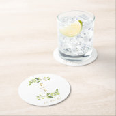 Greenery and Gold Wedding Monogram Runder Pappuntersetzer (Vor Ort)