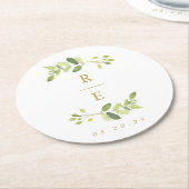 Greenery and Gold Wedding Monogram Runder Pappuntersetzer (Angewinkelt)