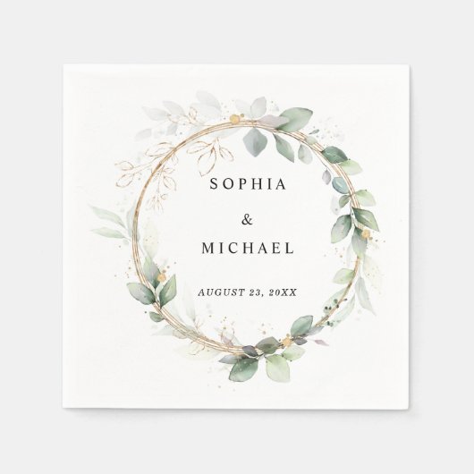 Greenery and Gold Wedding Napkins Serviette (Vorderseite)