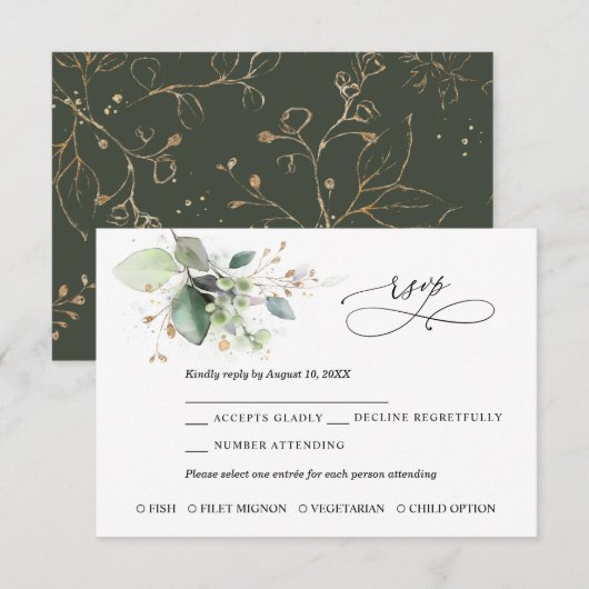 Greenery and Gold Wedding RSVP Card (Vorne/Hinten)