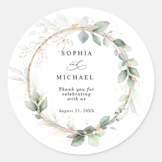 Greenery and Gold Wedding Sticker (Vorderseite)