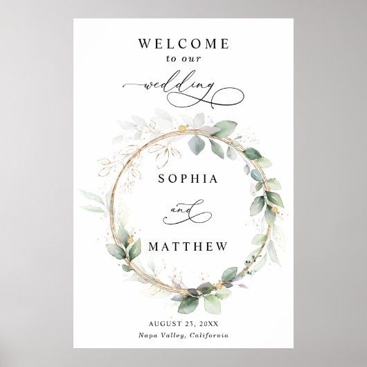 Greenery and Gold Wedding Welcome Poster (Vorne)