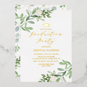 Greenery and White Flowers Graduation Party Folieneinladung