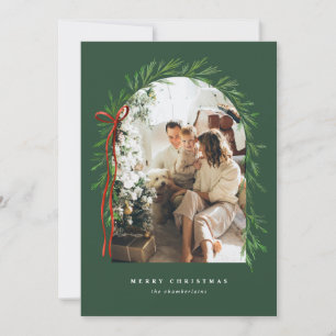 Greenery Arch & Bow Elegantes Foto Feiertagskarte