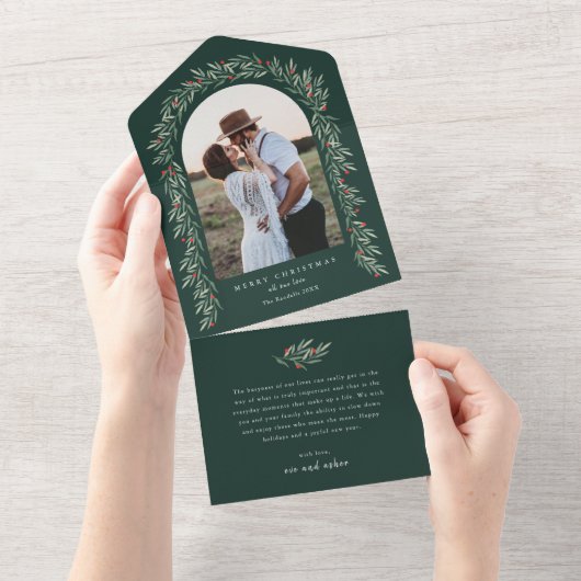 Greenery Arch Elegantes Foto All In One Einladung (Abreißen)