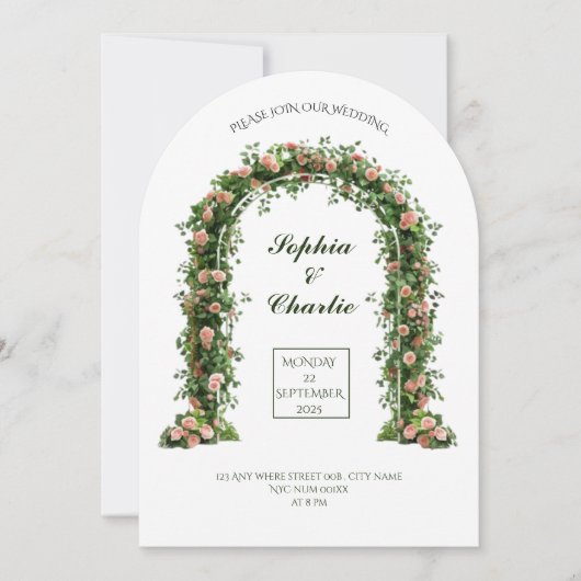 greenery arch flowers romantic wedding invitation einladung (Vorderseite)