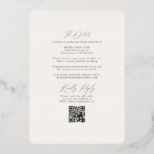 Greenery Arch Ivory UAWG QR Code Wedding Rose Gold Folieneinladung (Rückseite)