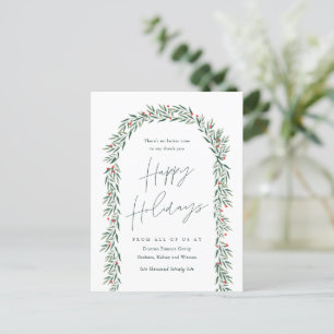 Greenery Arch Moderne Script Business Holiday Card Feiertagspostkarte