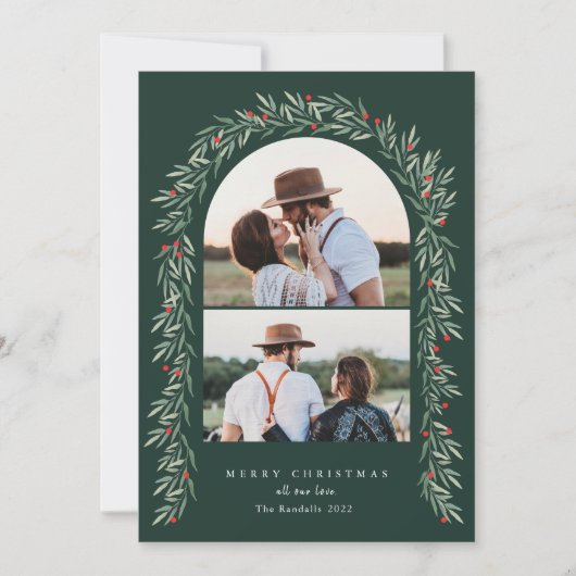 Greenery Arch Modernes Script 2 Foto Weihnachten (Vorderseite)