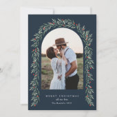 Greenery Arch Modernes Script Foto Weihnachten (Vorderseite)