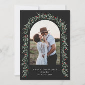 Greenery Arch Modernes Script Foto Weihnachten (Vorderseite)