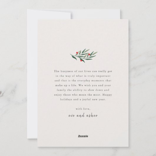 Greenery Arch Modernes Script Foto Weihnachten (Rückseite)