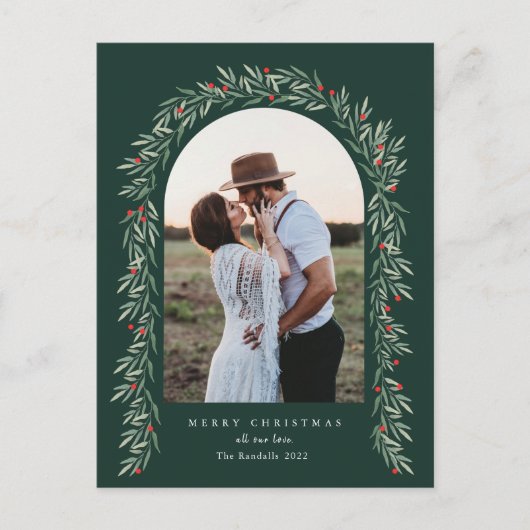 Greenery Arch Modernes Script Foto Weihnachten (Vorderseite)