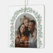 Greenery Arch Modernes Script Foto Weihnachten Keramikornament (Links)
