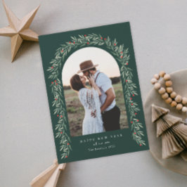 Greenery Arch Modernes Skript Foto Happy New Year Feiertagskarte