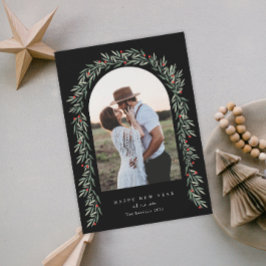 Greenery Arch Modernes Skript Foto Happy New Year Feiertagskarte