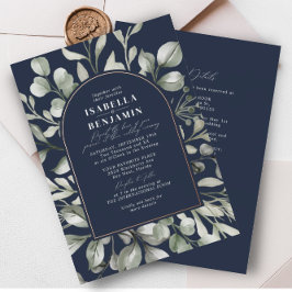 Greenery Arch Navy UAWG QR Code Wedding Rose Gold Folieneinladung