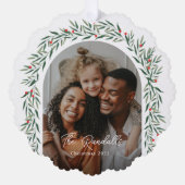 Greenery Arch Script Foto Weihnachtsfeiertag Ornament Karte (Vorderseite)