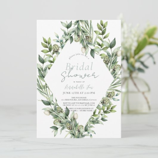 Greenery Artichoke Watercolor Grünes Brautparty Einladung (Stehend Vorderseite)