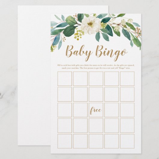 Greenery Baby Bingo Game (Vorne/Hinten)