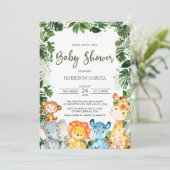 Greenery Baby Boy Safari Animals Baby Shower Einladung (Stehend Vorderseite)