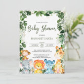 Greenery Baby Boy Safari Animals Baby Shower Einladung (Stehend Vorderseite)