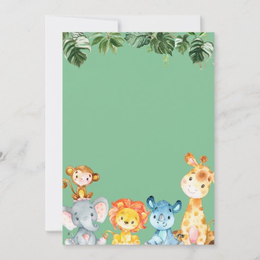 Greenery Baby Boy Safari Animals Baby Shower Einladung (Rückseite)
