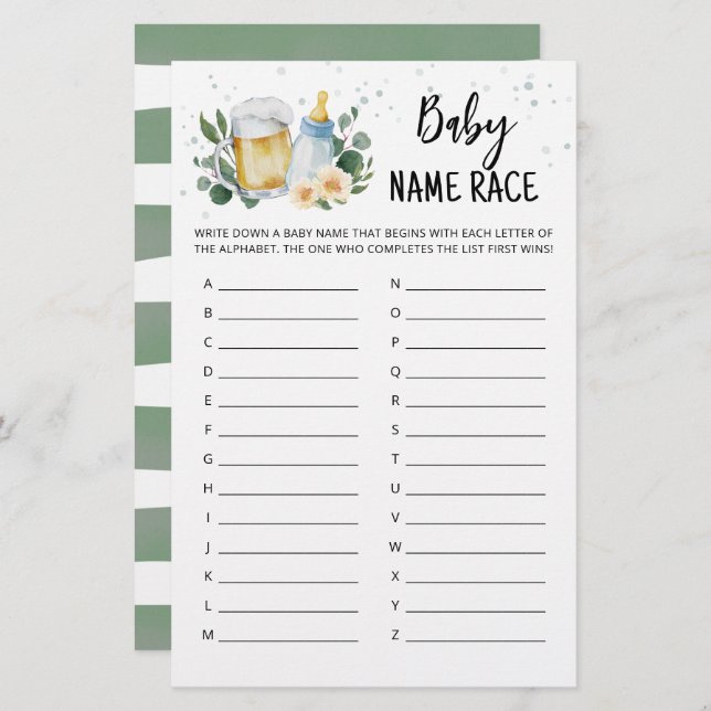 Greenery Baby bricht Baby Name Race Game (Vorne/Hinten)