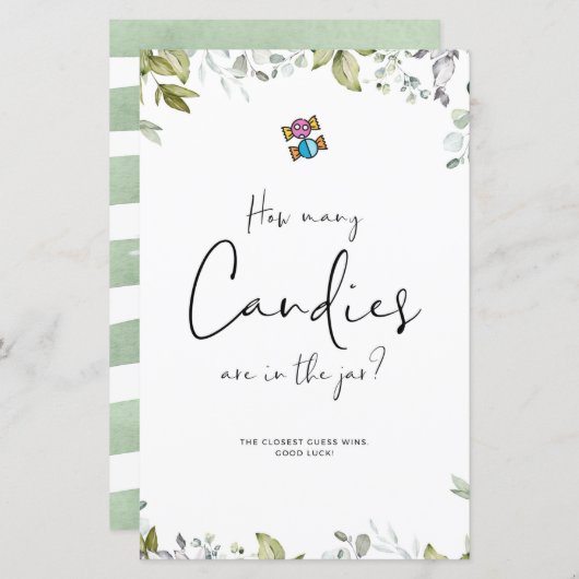 Greenery Baby Dusche Mini-Zeichen wie viele Candie (Vorne/Hinten)