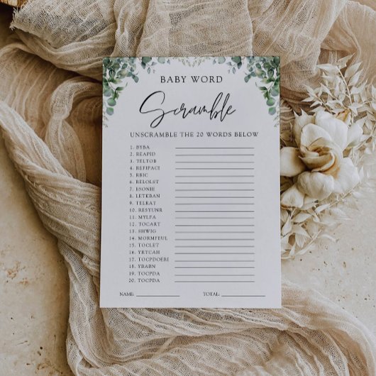 Greenery Baby Duschgame - Word Rührei Einladung