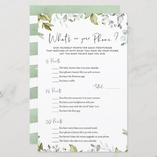 Greenery Baby Duwer Game Was ist auf deinem Handy? (Vorne/Hinten)