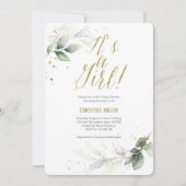 Greenery Baby Girl Dusche, modern, Aquarell Einladung (Vorderseite)