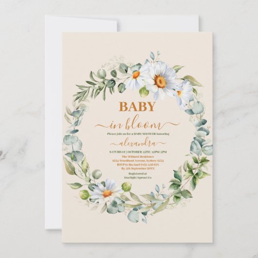 Greenery Baby in Bloom Baby Shower Einladung (Vorderseite)