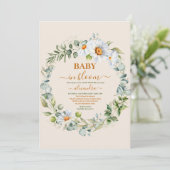 Greenery Baby in Bloom Baby Shower Einladung (Stehend Vorderseite)