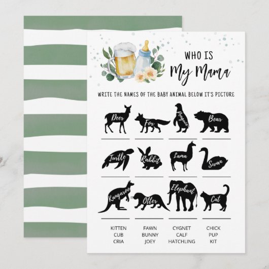 Greenery Baby Is Brewing Who is my mama Game Card Einladung (Vorne/Hinten)