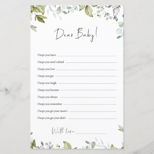 Greenery Baby Shower Advice - Lieber Baby (Vorderseite)