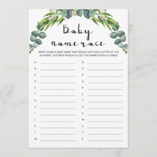 Greenery Baby Shower Baby Names Game (Vorderseite)