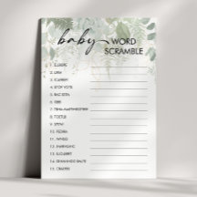 Greenery Baby Shower Baby Word Scramble Game Card