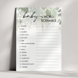 Greenery Baby Shower Baby Word Scramble Game Card Einladung