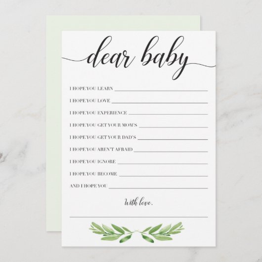 Greenery Baby Shower Babywaschkarte (Vorne/Hinten)